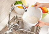 SYGA Rice Washer and Keeper, Deep Bowl with Side Colanders and Handle, Easy for Rice Fruits Vegetable Washing and Holding (White)