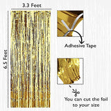 SYGA 1 Pieces 2x1 Meter Metallic Decoration Curtain Foil for Party Celebrations- Golden