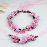 SYGA Flower Tiara and Bracelet Set Flower Headband and Flower Bracelet Bridesmaid Floral Hair Bands Floral Garland For Women Bride Wedding Vine Tiara Bridal Crown Hair Accessory - Light Pink