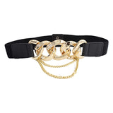 SYGA Women's Stretchy Leather PU Cinch Belt, Different Buckles, Black (Pack of 1)