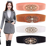SYGA Women's Leather Belt, PU Leather Stretchy Waist Belt with Floral Metal Buckle, Retro Style, 25-35 Inch