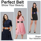 SYGA Women Cinch Belt, PU Leather Stretchy Waist Belt with Pearl Studded Metal Buckle, Retro Style, 25-35 Inch