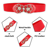 SYGA Women Cinch Belt, PU Leather Stretchy Waist Belt with Dual Flower Metal Buckle, Retro Style, 25-35 Inch