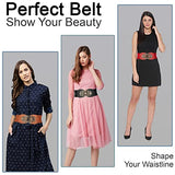 SYGA Women Cinch Belt, PU Leather Stretchy Waist Belt with Floral Metal Buckle, Retro Style, 25-35 Inch