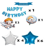 SYGA Foil Balloons- Happy Birthday Letters with Angels and Stars for Baby Boy(Blue)