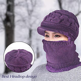 SYGA Women Balaclavas Hat Beanie Snow Ski Winter Knit Velvet Neck Scarf Hiking Sports for Autumn Winter, Free Size