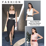 SYGA Women Leather Belt for Dress, PU Leather Stretchy Waist Belt with Abstract Metal Buckle, Retro Style, 25-35 Inch