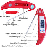 SYGA Meat Thermometer, Digital Cooking Thermometer, Food Thermometer with High Accuracy, Instant Read Foldable Probe Thermometer for Kitchen Cooking, BBQ, Milk, Christmas - Red