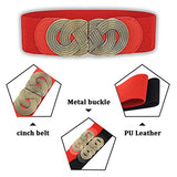 SYGA Women Cinch Belt, PU Leather Stretchy Waist Belt with Woven Metal Buckle, Retro Style - Suitable for Minimum Waist Size 25 Inch, Stretchable up to 31 Inch
