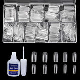 SYGA Square False Nails and Glue Bottle Professional Brush On Nail Tip Glue for Press On Nails Fake Nails Long Lasting Press On Nails for Women and Girls- Transparent, 500 pieces