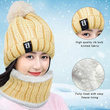 SYGA Winter Beanie Hat and Circle Scarf Set for Women with Faux Fur Bobble Pom Pom and Fleece Lining, Outdoor Sports Hats, Free Size