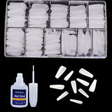 SYGA Tshape False Nails and Glue Bottle Professional Brush On Nail Tip Glue for Press On Nails Fake Nails Long Lasting Press On Nails for Women and Girls- White, 500 pieces
