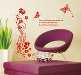 SYGA Flower Vine Butterfly Decals Design Wall Stickers 817 Red