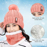 SYGA Winter Beanie Hat and Circle Scarf Set for Women with Faux Fur Bobble Pom Pom and Fleece Lining, Outdoor Sports Hats, Free Size