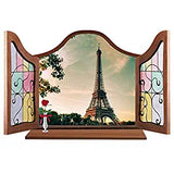 SYGA PVC Vinyl 'Eiffel Tower in 3D Window' Wall Sticker (Multicolour)