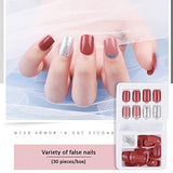 SYGA Press on Gel Nails 30 Pcs With Double Sided Jelly Adhesive Nail Glue Nail Filer, Fake Nails Long Lasting Press, Ready made Nails. (FakeNails-F635-29)