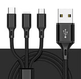 SYGA One to Three Data Cable Weaving 2.8A Fast Charge Three-in-One Mobile Phone Data Cable Three-Head Synchronous Charging Cable (Black)