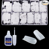 SYGA Square False Nails and Glue Bottle Professional Brush On Nail Tip Glue for Press On Nails Fake Nails Long Lasting Press On Nails for Women and Girls- White, 500 pieces
