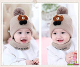 SYGA Baby Winter Hat with Neckwear Knitted with Teddy Pompom for 1-2 Year Old Baby