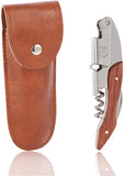 SYGA 3 in 1 Corkscrew Beer Wine Bottle Opener with Leather Cover Spring-Loaded Double Lever, Serrated Foil Cutter Barware Gear Waiter's Corkscrew of Sommeliers, Waiters, Bartenders Gift- Brown