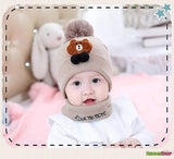 SYGA Baby Winter Hat with Neckwear Knitted with Teddy Pompom for 1-2 Year Old Baby