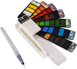 SYGA Watercolor Paint Set Foldable 42 Colors with 1 Brush Pen and Sponge Platte Portable Travel Solid Watercolor Painting Kit Gift for Adults Kids Drawing Artists Field Sketch Set Outdoor Painting Supplies