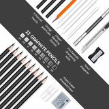 SYGA Sketch Pencil Set, 30 Pieces Charcoal Pen Eraser Pencil Set, Craft Knife, Canvas Roll Up Pencil Extender, Professional Art Carrying Bag for Beginner Artists
