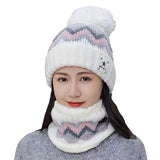 SYGA Women Hat & Scarf, Velvet Neck Scarf Beanie Hat Skiing Hat Hiking Sports for Autumn Winter, 54-58 cm