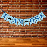 SYGA I am One Banner for Birthday Decorative Party Photo Props Banner[Silver-Blue Theme]