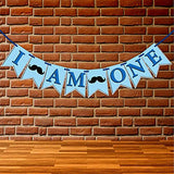 SYGA I am One Banner for Birthday Decorative Party Photo Props Banner[Silver-Blue Theme]
