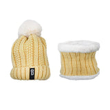 SYGA Winter Beanie Hat and Circle Scarf Set for Women with Faux Fur Bobble Pom Pom and Fleece Lining, Outdoor Sports Hats, Free Size