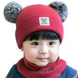 SYGA Baby Knit Hat Scarf Set Toddler Girls Boys Winter Pom Pom Beanie Cap Neck Warmer Maroon