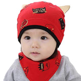 SYGA New Born Baby Knitted Printed Hat with Triangle Scarf,Fetal Hat Newborn Cap Sleeping Cap