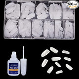SYGA Oblong False Nails and Glue Bottle Professional Brush On Nail Tip Glue for Press On Nails Fake Nails Long Lasting Press On Nails for Women and Girls- White, 500 pieces