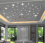 Syga Silver 43 Units Shine Stars Reflective Glass Ceiling 3D Mirror Effect Wall Stickers