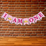 SYGA I am One Banner for Birthday Decorative Party Photo Props Banner[Silver-Pink Theme]