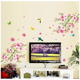 SYGA Peach Blossom Flowers Tree PVC Vinyl Wall Sticker (Multicolor)