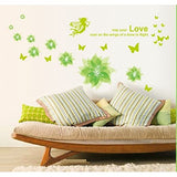SYGA PVC Vinyl Wall Stickers for Living Room Self Adhesive Stickers, Green Lotuses with Birds Quote