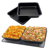 SYGA 2 Piece Square Non Stick Carbon Steel Cake Tin (2_Black)_Size: 22.5 * 22.5 cm