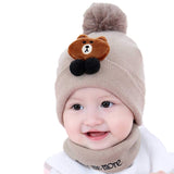 SYGA Baby Winter Hat with Neckwear Knitted with Teddy Pompom for 1-2 Year Old Baby