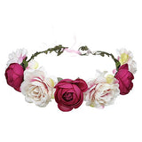 SYGA Women Rose Floral Crown Hair Wreath Leave Flower Headband with Adjustable Ribbon