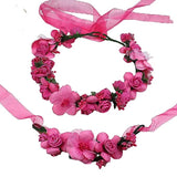 SYGA Flower Tiara and Bracelet Set Flower Headband and Flower Bracelet Bridesmaid Floral Hair Bands Floral Garland For Women Bride Wedding Vine Tiara Bridal Crown Hair Accessory - Dark Pink