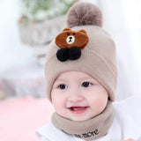 SYGA Baby Winter Hat with Neckwear Knitted with Teddy Pompom for 1-2 Year Old Baby