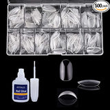SYGA Oval False Nails and Glue Bottle Professional Brush On Nail Tip Glue for Press On Nails Fake Nails Long Lasting Press On Nails for Women and Girls- Transparent, 500 pieces