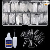 SYGA Tshape False Nails and Glue Bottle Professional Brush On Nail Tip Glue for Press On Nails Fake Nails Long Lasting Press On Nails for Women and Girls- Transparent, 500 pieces