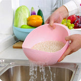 SYGA Rice Washer and Keeper, Deep Bowl with Side Colanders and Handle, Easy for Rice Fruits Vegetable Washing and Holding (Pink)