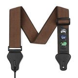 SYGA Guitar Strap with 3 Pick Holders 100% Soft Cotton Strap For Bass Electric & Acoustic Guitars(Brown)