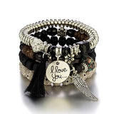 SYGA Bohemia Multilayer Bracelet, Retro Bracelet Set, Elastic Tassel Bracelet, Stackable Bracelet for Boy and Girl, Party, Holiday, Beach Accessories