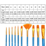 SYGA 10pcs Multi-Function Nylon Brush Assorted Size Artist Painting Brushes(Blue)
