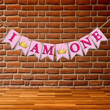 SYGA I am One Banner for Birthday Decorative Party Photo Props Banner[Silver-Pink Theme]